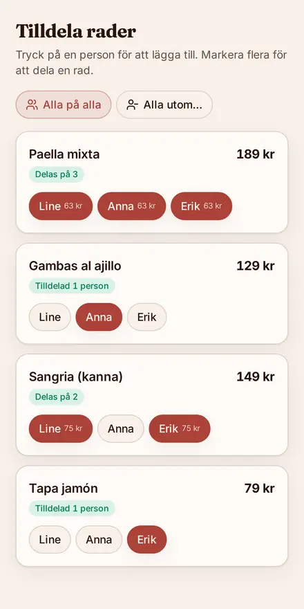 Markera vad ni åt